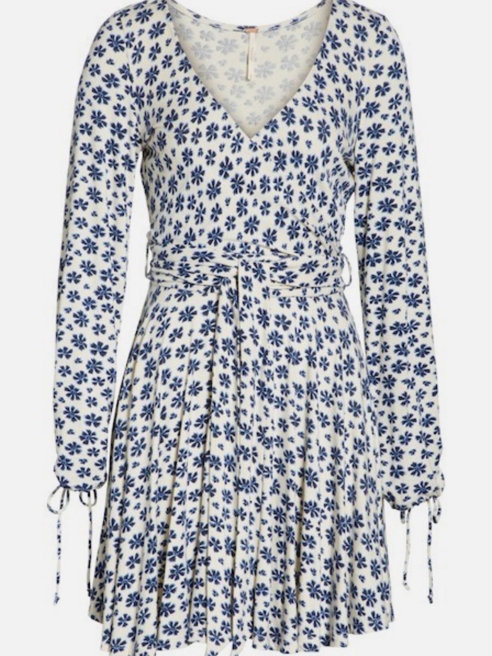 Free People Pradera Ivory Floral Print Long Sleeve Wrap Mini Dress